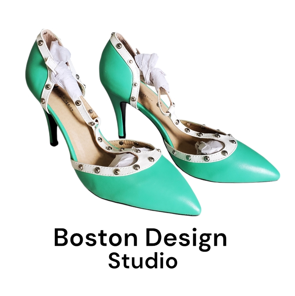 NEW IN BOX Boston Design Studios Women's Heels Studded Pumps Mint Size 8.5